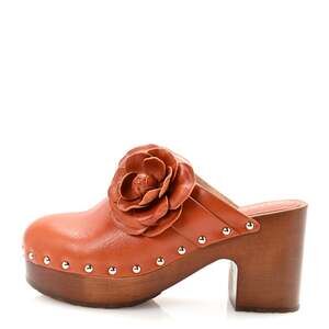 Chanel Calfskin Camellia Clogs 38 Brown #225498C84B
